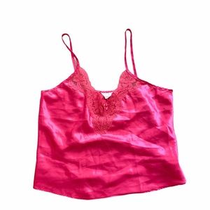 Cropped Satin Hot Pink Lace Camisole